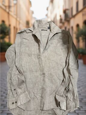 Kenneth Cole Light Taupe Linen-Blend Women's Blouse